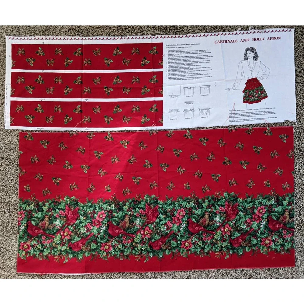 Vintage Christmas Apron Cut & Sew Fabric Panel,‎ Cranston VIP Cardinals & Holly